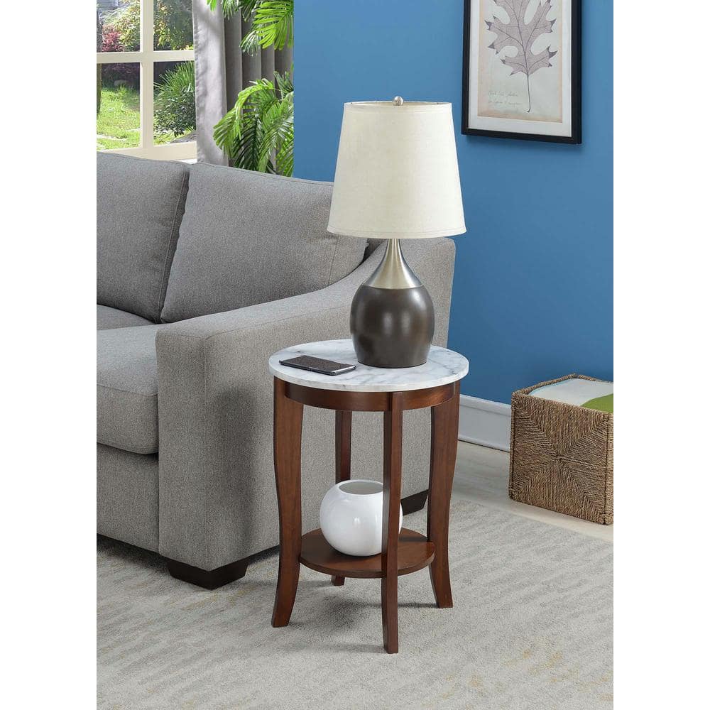 Heritage Elegance Round Wood End Table with Shelf in Espresso