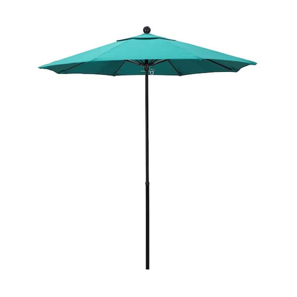 California Umbrella 7.5 ft. Black Fiberglass Commercial Market Patio Umbrella with Fiberglass Ribs and Push Lift in Aruba Sunbrella