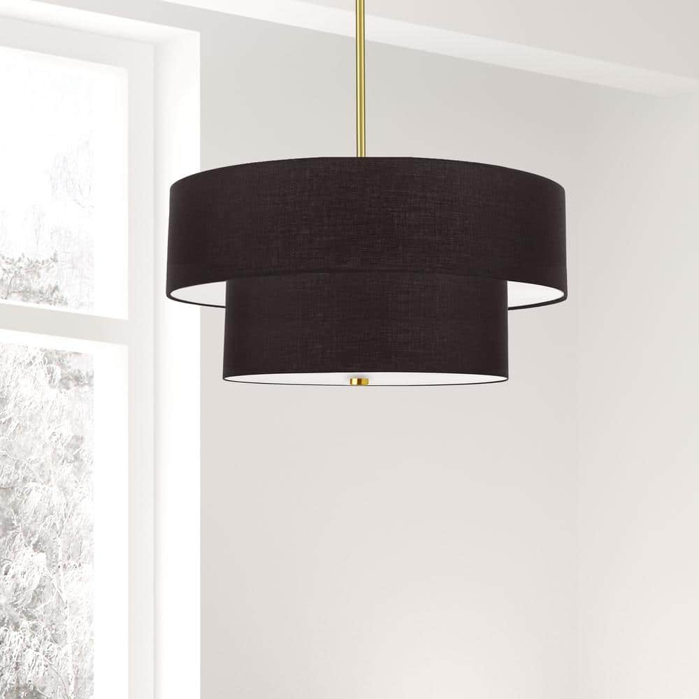 Aged Brass and Black 20" Drum Pendant Light