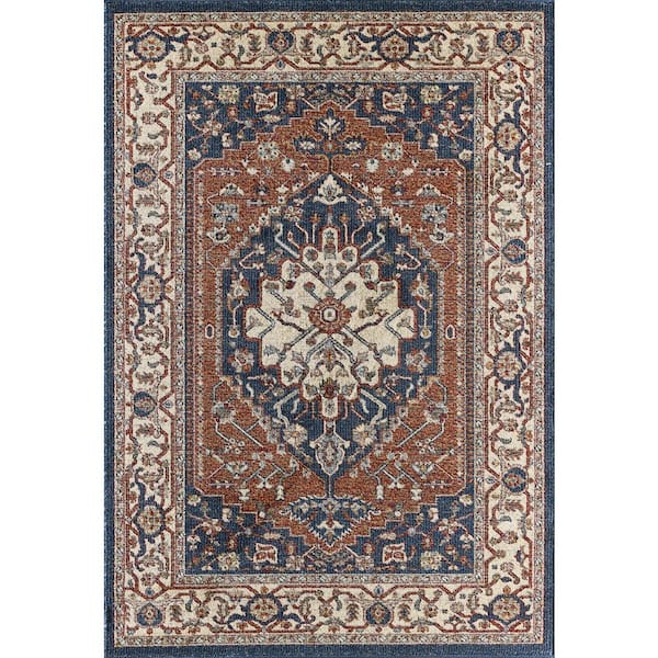 Abani Mesa Blue 5 ft. 3 ft. x 7 ft. 6 in. Oriental Polypropylene Area Rug
