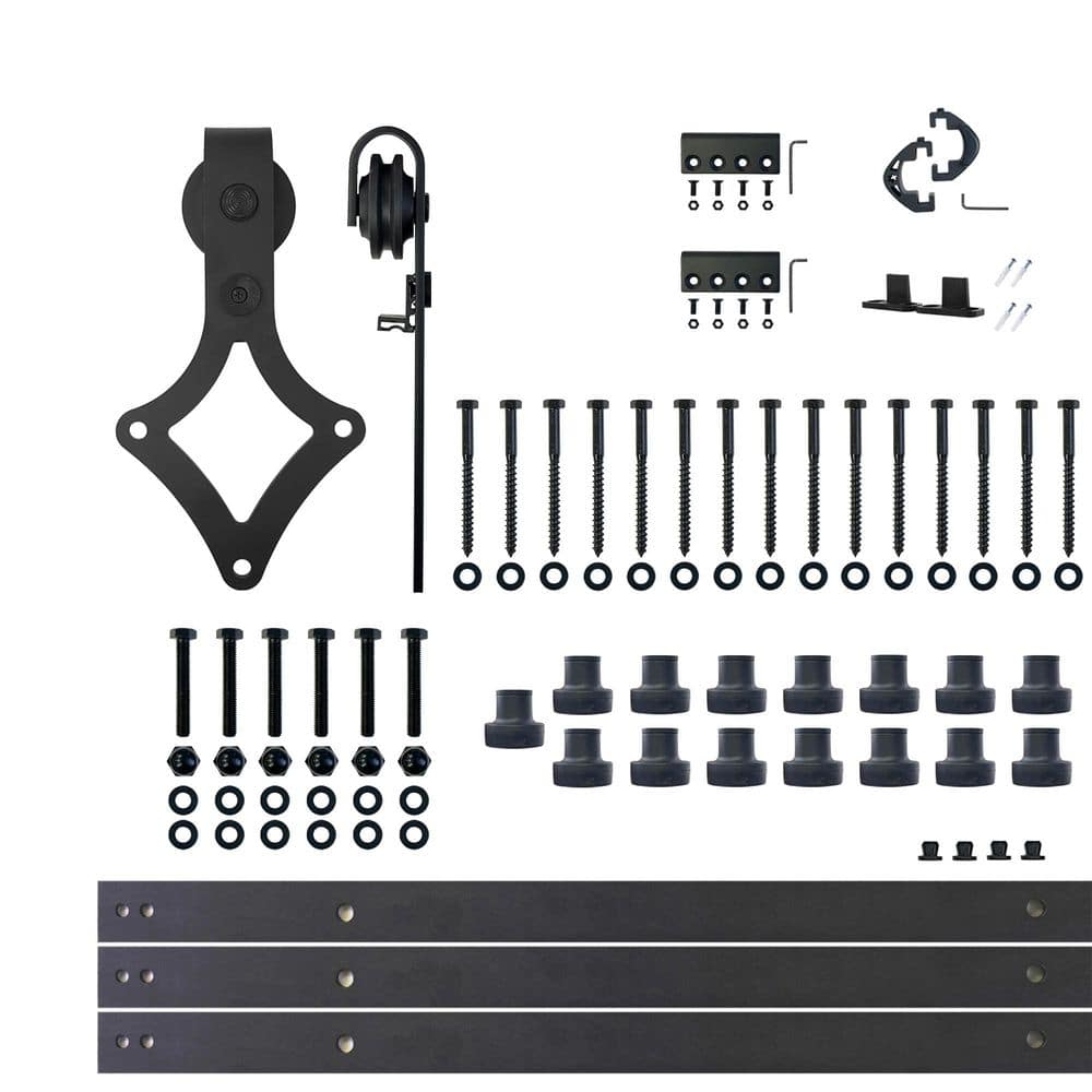 20 ft./240 in. Black Rustic Non-Bypass Sliding Barn Door Hardware Kit Diamond Design Roller for Single Door price history on PriceWatchPro