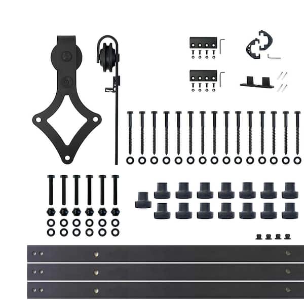 20 ft./240 in. Black Rustic Non-Bypass Sliding Barn Door Hardware Kit Diamond Design Roller for Single Door