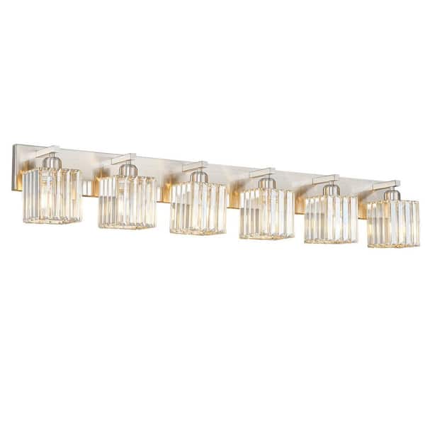 Home Lighting Fixture Width 44.09"In." 6-Light SandNickel Modern Crystal Vanity Lights Wall Sconces for Bathroom（JW-002)