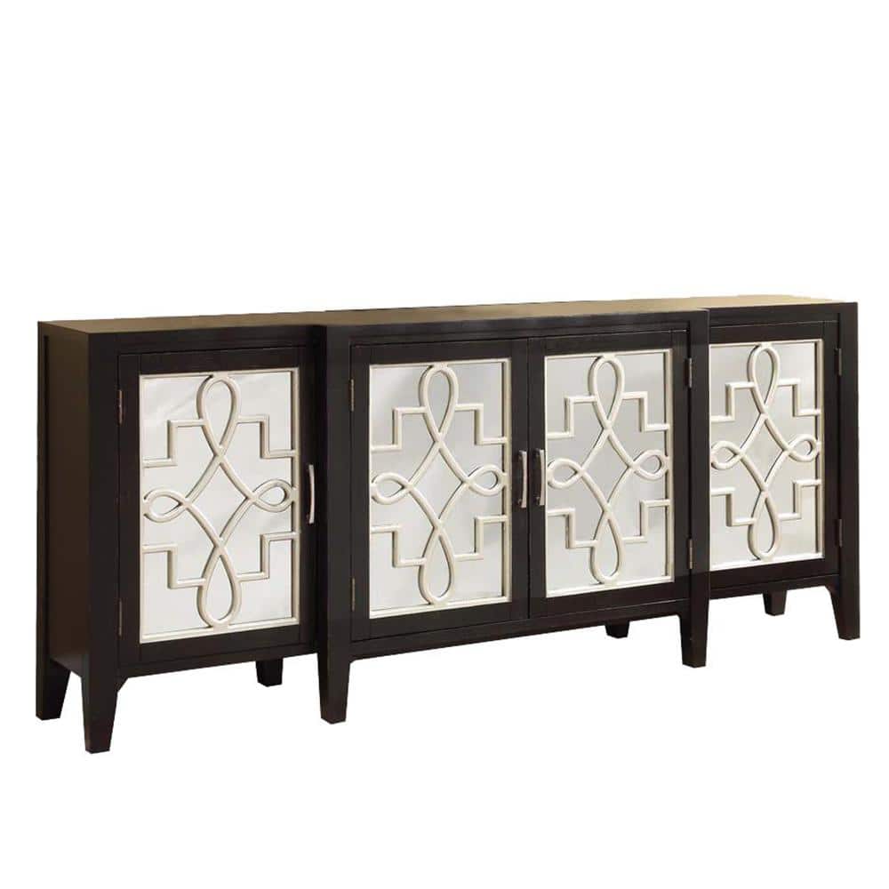 Elegant Mirrored Wine Storage Console with Brushed Gold Accents