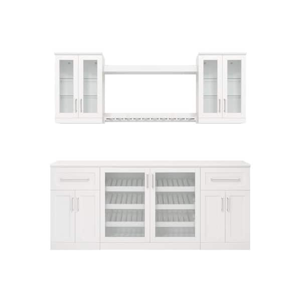 NewAge Products 21 Home Bar Series 12 Piece Set, Wet Bar Cabinets with Sink and Stemware Shelf - White - Granite Top