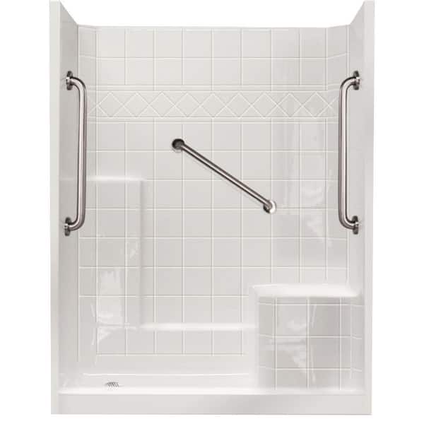 Ella Liberty 60 in. x 33 in. x 77 in. Low Threshold 3-Piece Shower Kit in White with Right Seat, 3 Grab Bars, Left Drain