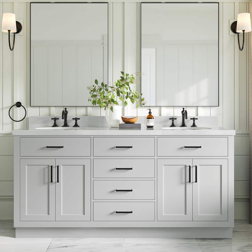 Ariel Hepburn 72" Gray Double Sink Freestanding Vanity Cabinet