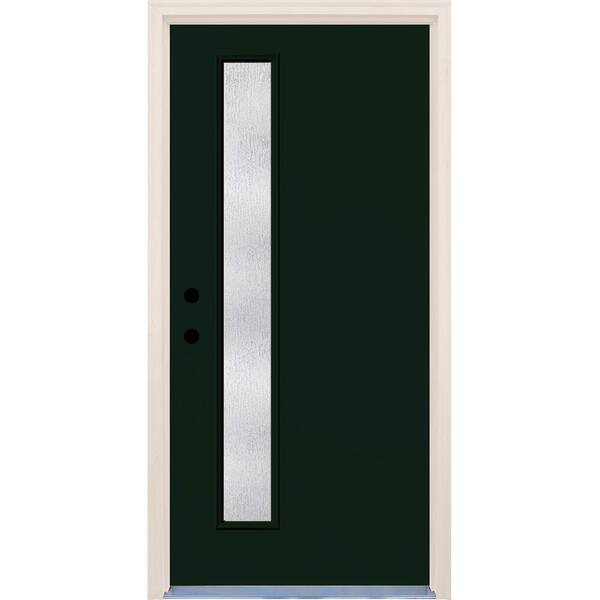 Builder's Choice 36 in. x 80 in. Fairway 1 Lite Rain Glass Painted Fiberglass Prehung Front Door with Brickmould