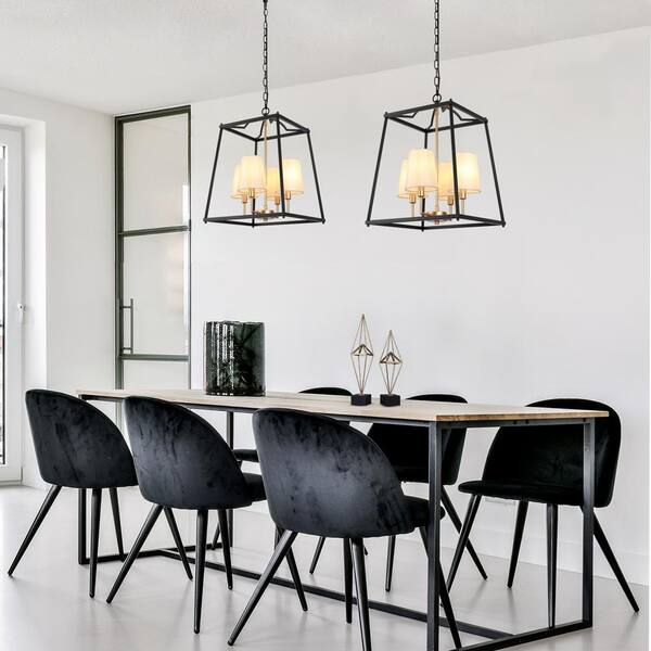 Zevni Classic 4-Light Black Cage Chandelier Lighting with Fabric 