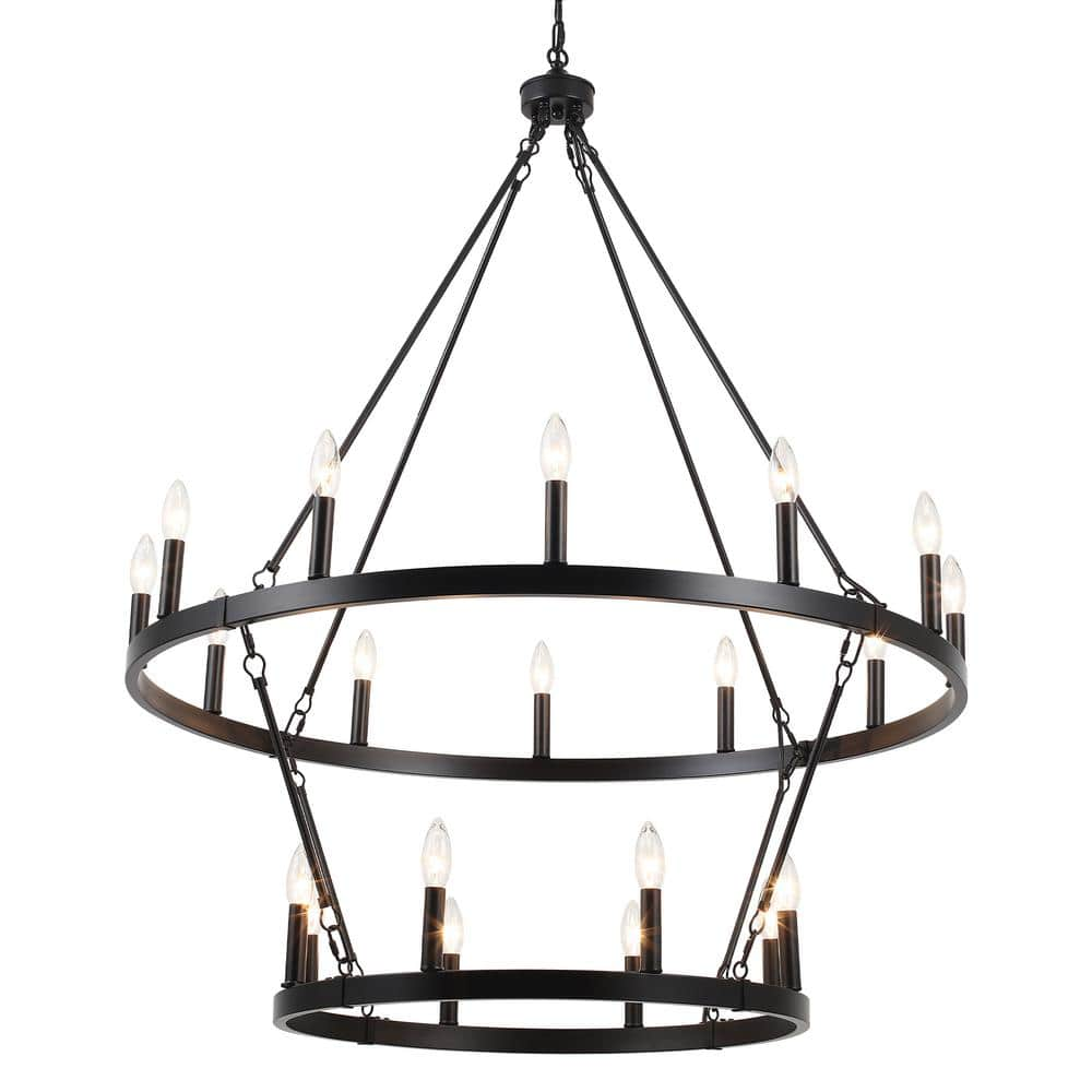 LWYTJO Wiam 40 in. 20 Light Black 2-Tiers Candle Style Dimmable ...