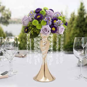 10-Piece 10.2 in. Tall Wedding Centerpieces Flower Vases Gold Metal Crystal Flower Stand