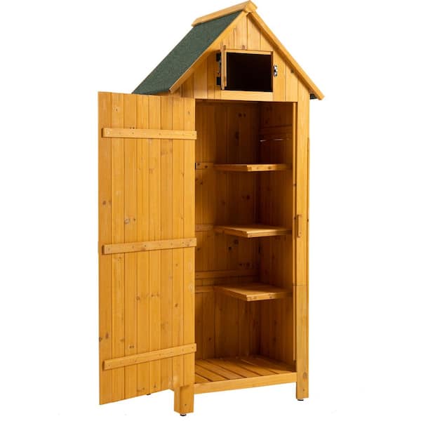 Unbranded 30.3 in. W x 21.3 in. D x 70.55 in. H Natural Brown Outdoor Storage Cabinet, Garden Wood Vertical Storage Shed