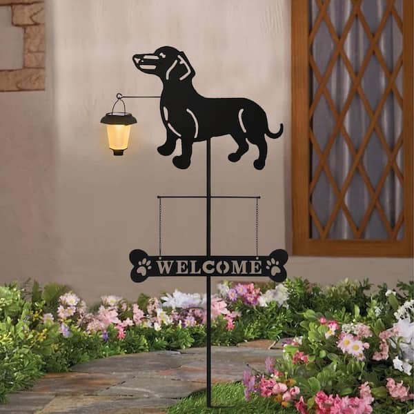 OGETFUUR 18 x 40.5 in. Metal Solar Dachshund Silhouette Dog Breed