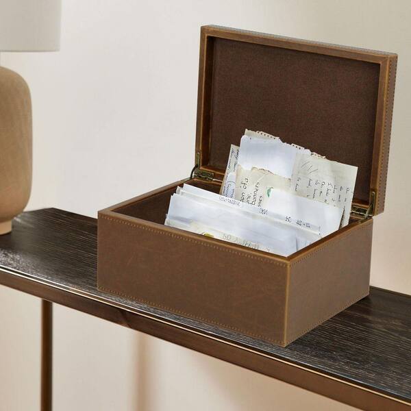 Faux Leather Decorative Box Large Wooden Keepsake, Jewelry
