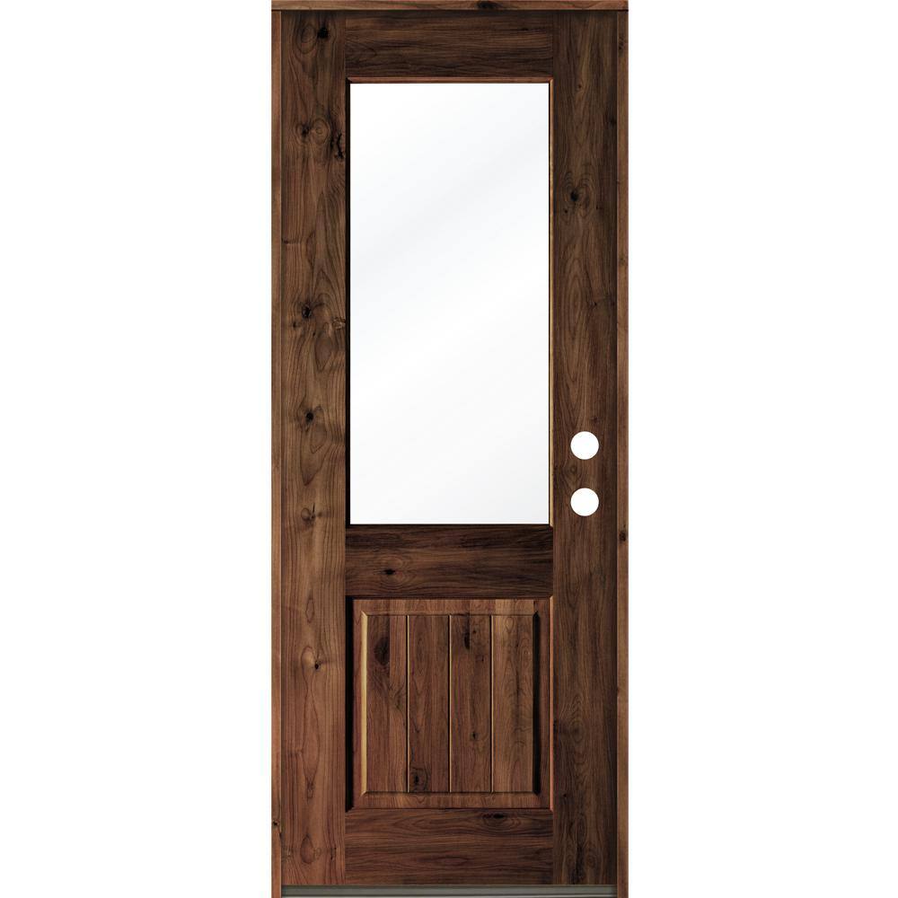 36 in. x 96 in. Rustic Knotty Alder Wood Clear Half-Lite Red Mahogony Stain/VG Left Hand Single Prehung Front Door price history on PriceWatchPro