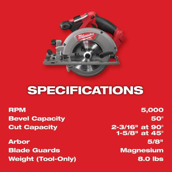 Milwaukee - M18 FUEL 18V Lithium-Ion Brushless Cordless 6-1/2 in. Circular Saw Kit with One 5.0 Ah Battery, Charger, Tool Bag