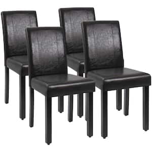 Black Dining Chairs PU Leather Modern Kitchen chairs with Solid Wood Legs (Set of 4)