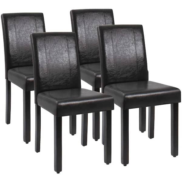 LACOO Black Dining Chairs PU Leather Modern Kitchen chairs with Solid Wood Legs (Set of 4)