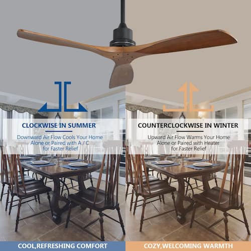 52 in. Indoor Walnut Color Ceiling Fan with Remote and 3 Mahogany Solid Wood Blade Ceiling Fans