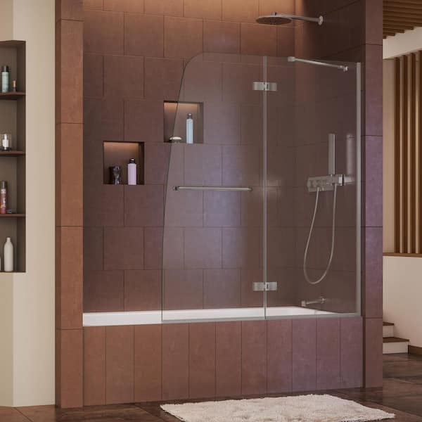 DreamLine Aqua Ultra 48 in. x 58 in. Semi-Frameless Hinged Tub Door in Brushed Nickel