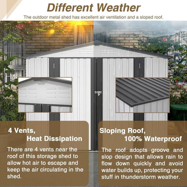 Unbranded - 8 ft. W x 6 ft. D White Outdoor Metal Storage Shed Garden Tools Room with Lockable Doors, Hooks and Vents (48 sq. ft.)