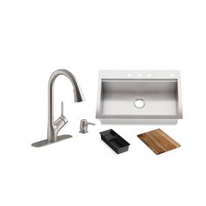 Lyric Workstation 33 in. Dual Mount Stainless Steel Single Bowl Kitchen Sink with Setra Smarthome Kitchen Faucet
