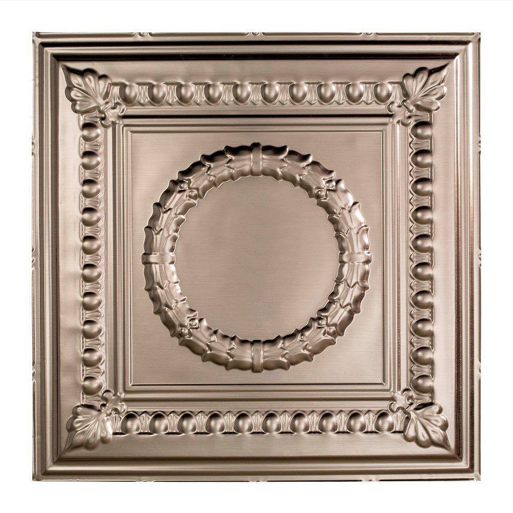 Fasade Rosette 2 Ft X 2 Ft Brushed Nickel Lay In Vinyl Ceiling Tile 20 Sq Ft Pl5729