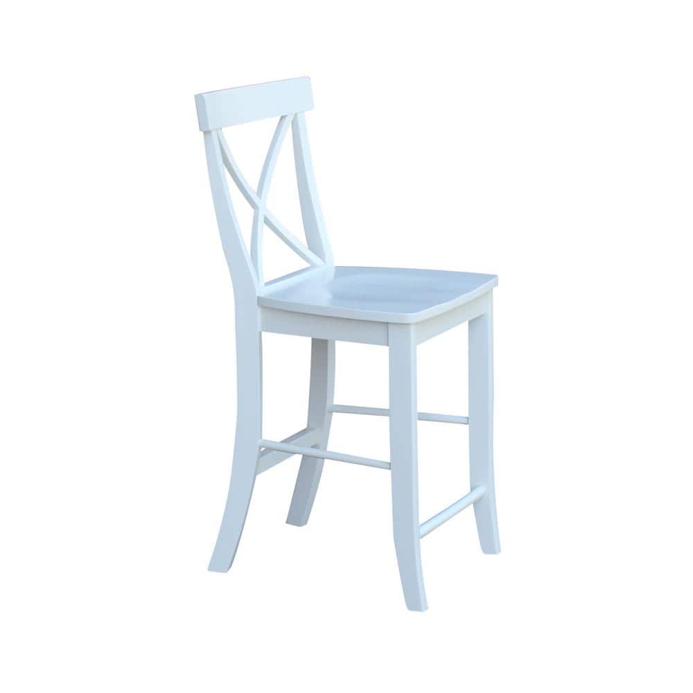 Classic White Solid Wood 37" Counterheight Dining Set with 4 X-Back Stools