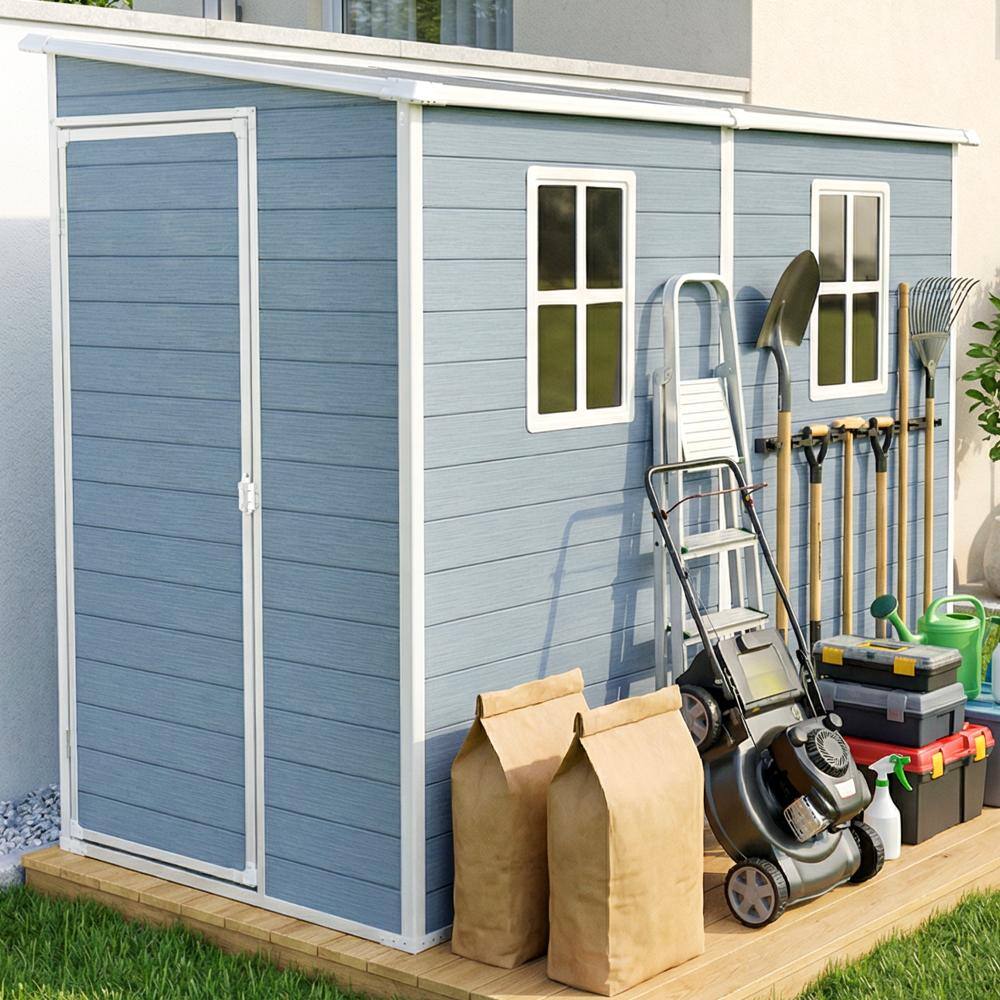 7528.OUTDOOR BASE SKYPAINTER 2D ブルー×ホワイト ToolCat 4 x 8 ft. Outdoor Waterproof Resin Storage Shed with Floor