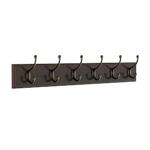 27 in. L Brown Rail-Mounted Wall Hook Hanging Rack with 6 Hooks