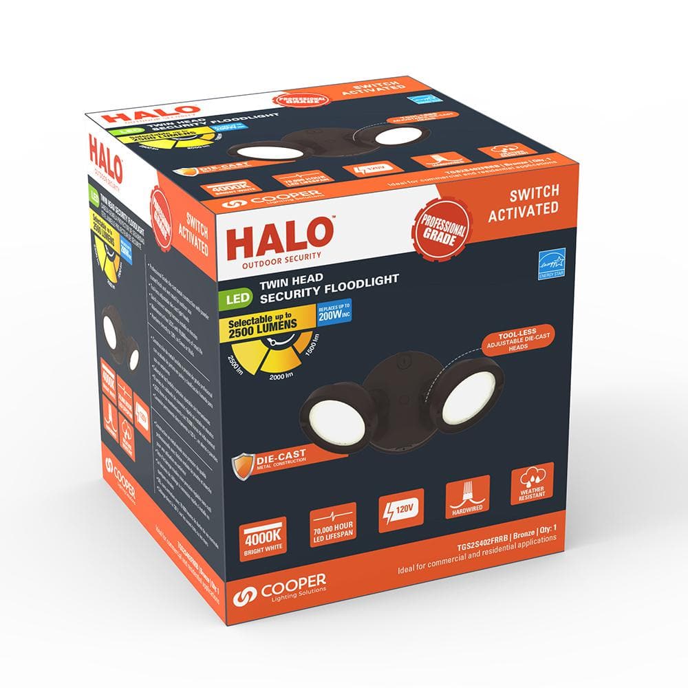 Halo Bronze Hardwired LED Outdoor Floodlight with Dual Heads