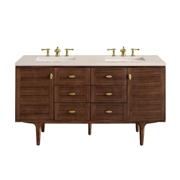 James Martin Vanities Amberly 60.0 in. W x 23.5 in. D x 34.7 in. H Bathroom Vanity in Mid-Century Walnut with Eternal Marfil Quartz Top