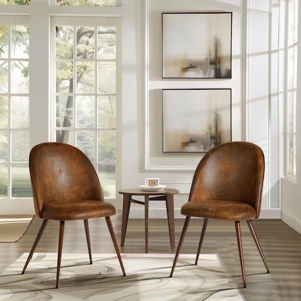 Homy Casa HATA Brown Suede Upholstered Accent Chairs with Ergonomic Oval Back, Thick Cushioned Seat, and Walnut Legs (Set of 2)