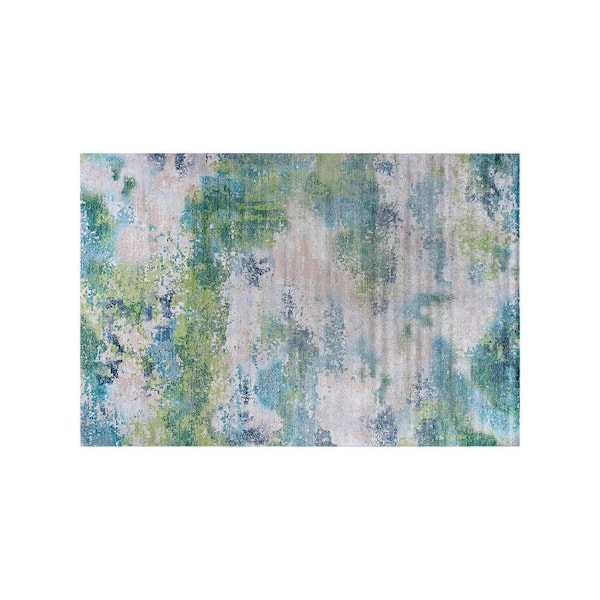 Beverly Rug Ocean Abstract Teal 2 ft. x 3 ft. Non-Slip Rubber Back Indoor Area Rug