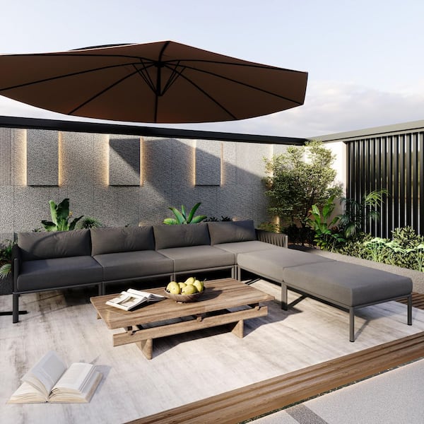 6-Piece Aluminum Outdoor Conversation Set with Gray Cushions