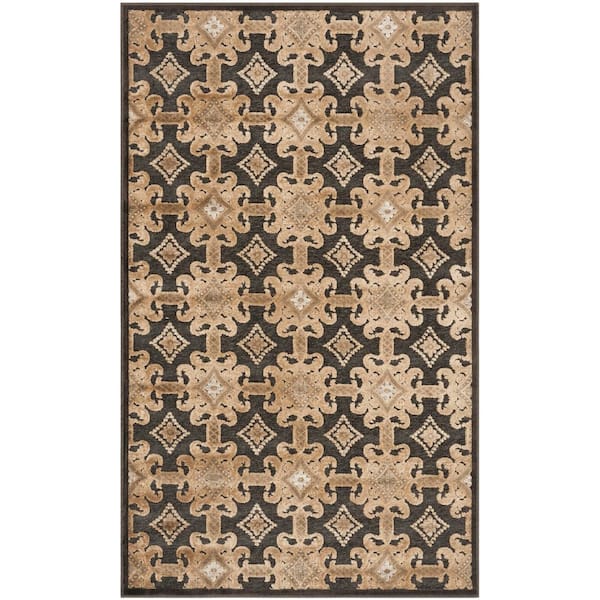 Martha Stewart 3 ft. x 5 ft. Soft Anthracite/Anthracite Geometric Floral Ornate Area Rug