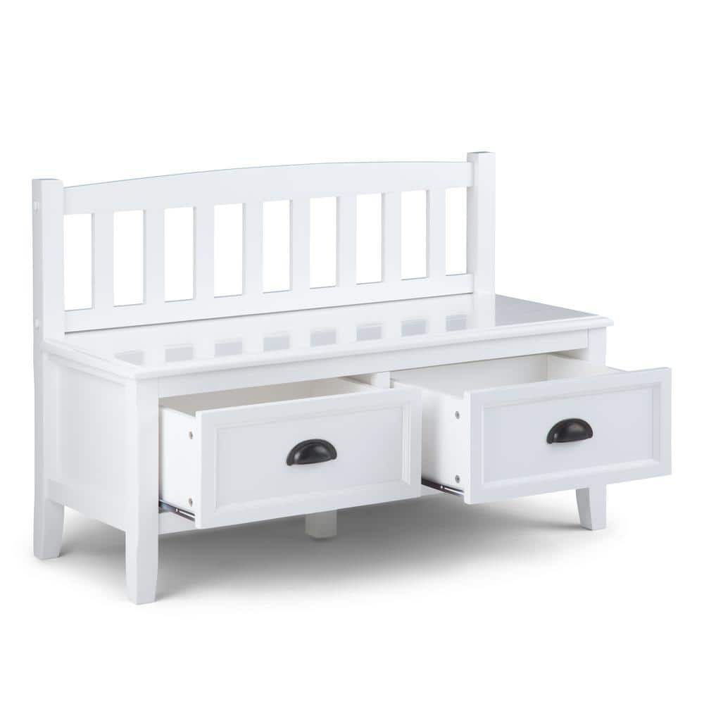 Burlington Solid Pine 42" White Entryway Bench with Storage Drawers