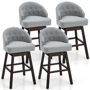 31 in. Grey Low Back Swivel Bar Stools Tufted Bar Height Pub Chairs with Rubber Wood Legs (Set of 4)