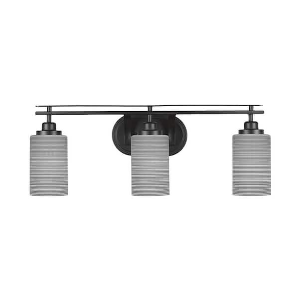 Unbranded Monroe 25.75 in. 3-Light Matte Black Vanity Light 4 in. Gray Matrix Glass Shade No Bulbs Included