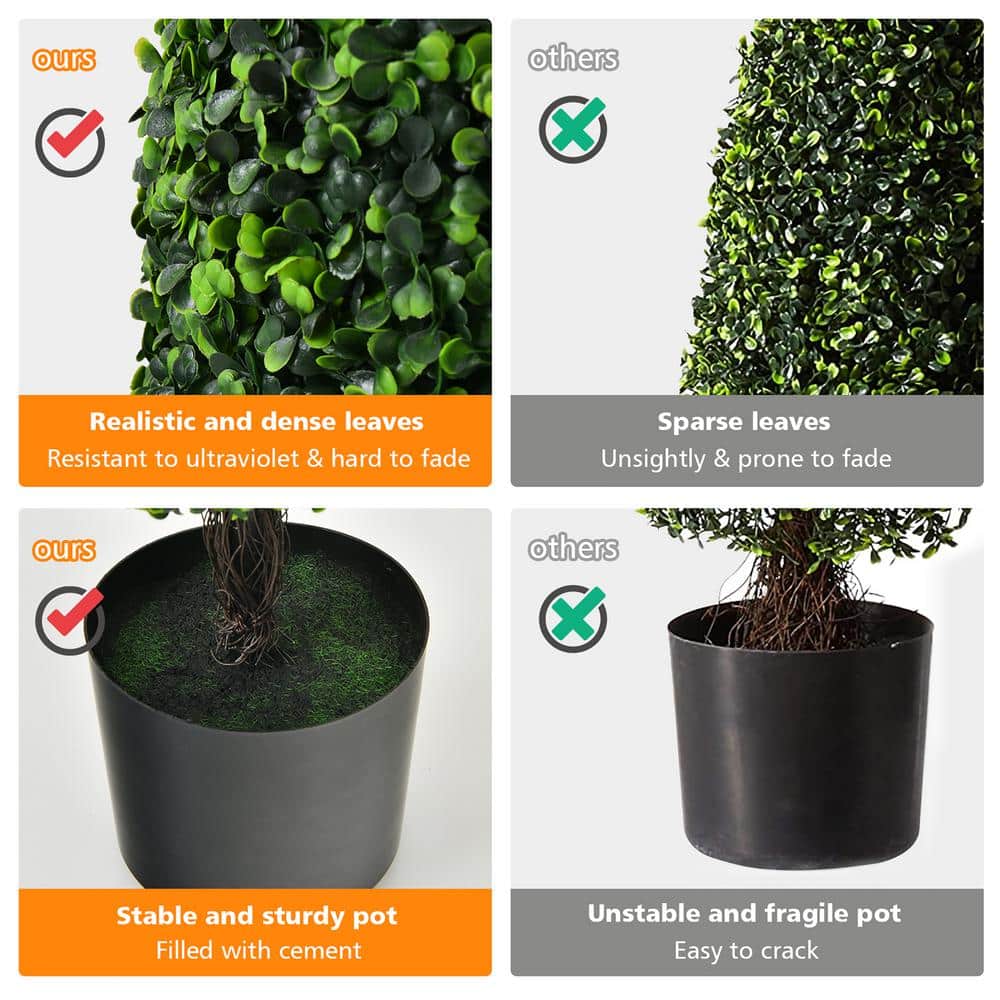 Lush Boxwood Tower Topiary in Black Plastic Pot, UV Resistant