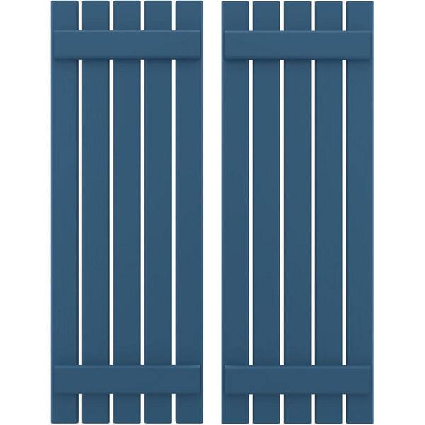 Ekena Millwork 19-1/2 in. W x 64 in. H Americraft 5-Board Exterior Real Wood Spaced Board and Batten Shutters in Sojourn Blue