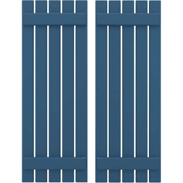 Ekena Millwork 19-1/2 in. W x 66 in. H Americraft 5-Board Exterior Real Wood Spaced Board and Batten Shutters in Sojourn Blue