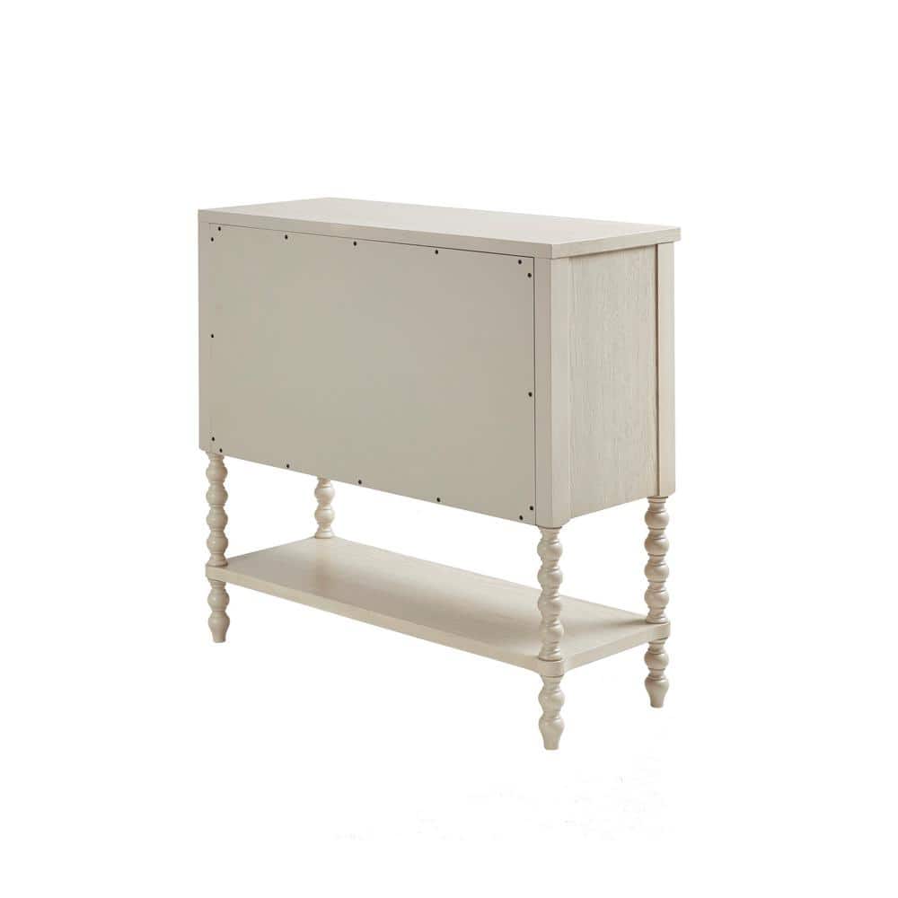Antique White Acacia Double Drawer Chest with Spindle Legs