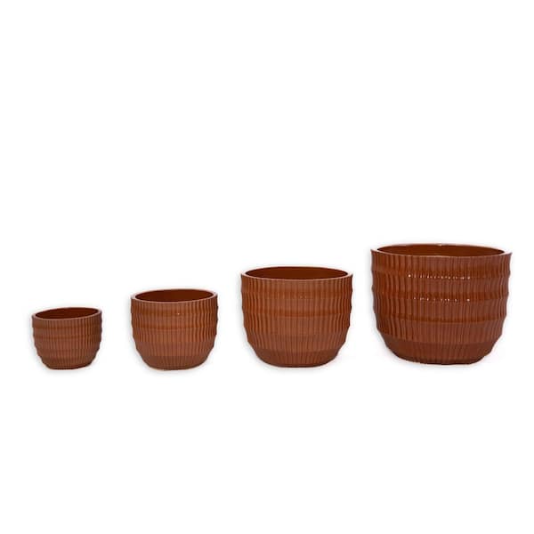 William 5.31 in., 7.09 in., 9.45 in. and 11.61 in. Tall Coral Round Ceramic Patio Outdoor Planter Set (4-Pack)