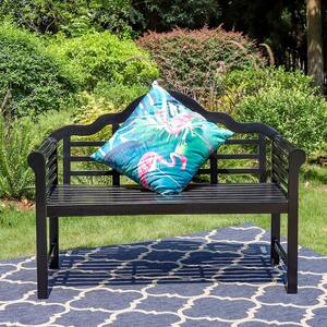53 in. Acacia Wood Patio Black Beach with Backrest and Armrests PU Coating