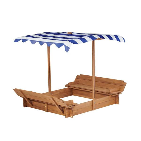3.8 ft. W x 3.8 ft. L Wood Square Sandbox with Adjustable Cover and 2-Foldable Bench Seats