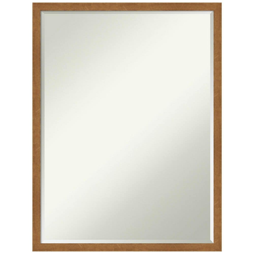 Carlisle Blonde Narrow 19 in. x 25 in. Petite Bevel Farmhouse Rectangle Wood Framed Bathroom Wall Mirror in Brown price history on PriceWatchPro