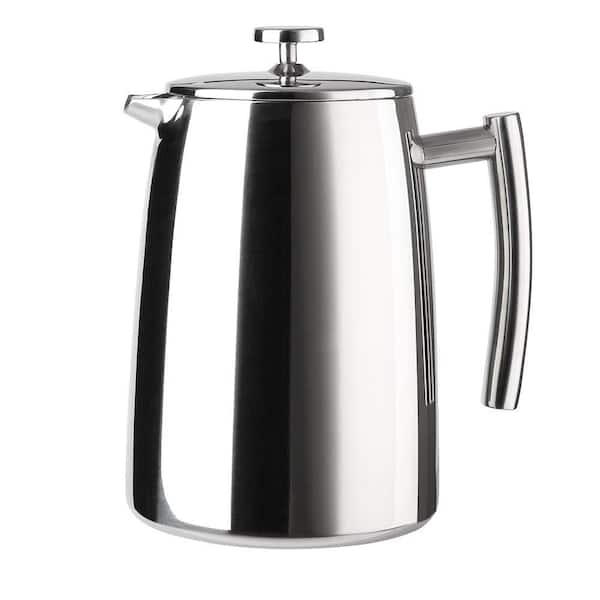 PRIMEPLUS 6-Cups 50 oz. Silver Finish Stainless Steel French Press with 4 Level Mesh Filter
