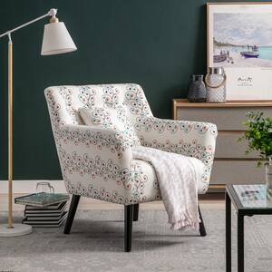 32.7 in. H Blue Flower Polyester Accent Arm Chair with Solid Wood and Pillow