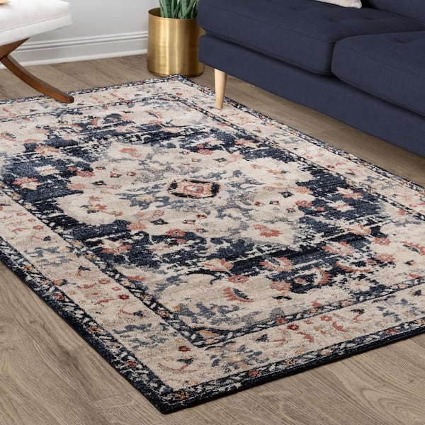 Imani Brielle Navy 9 ft. x 13 ft. Medallion/Oriental Shag Indoor Area Rug